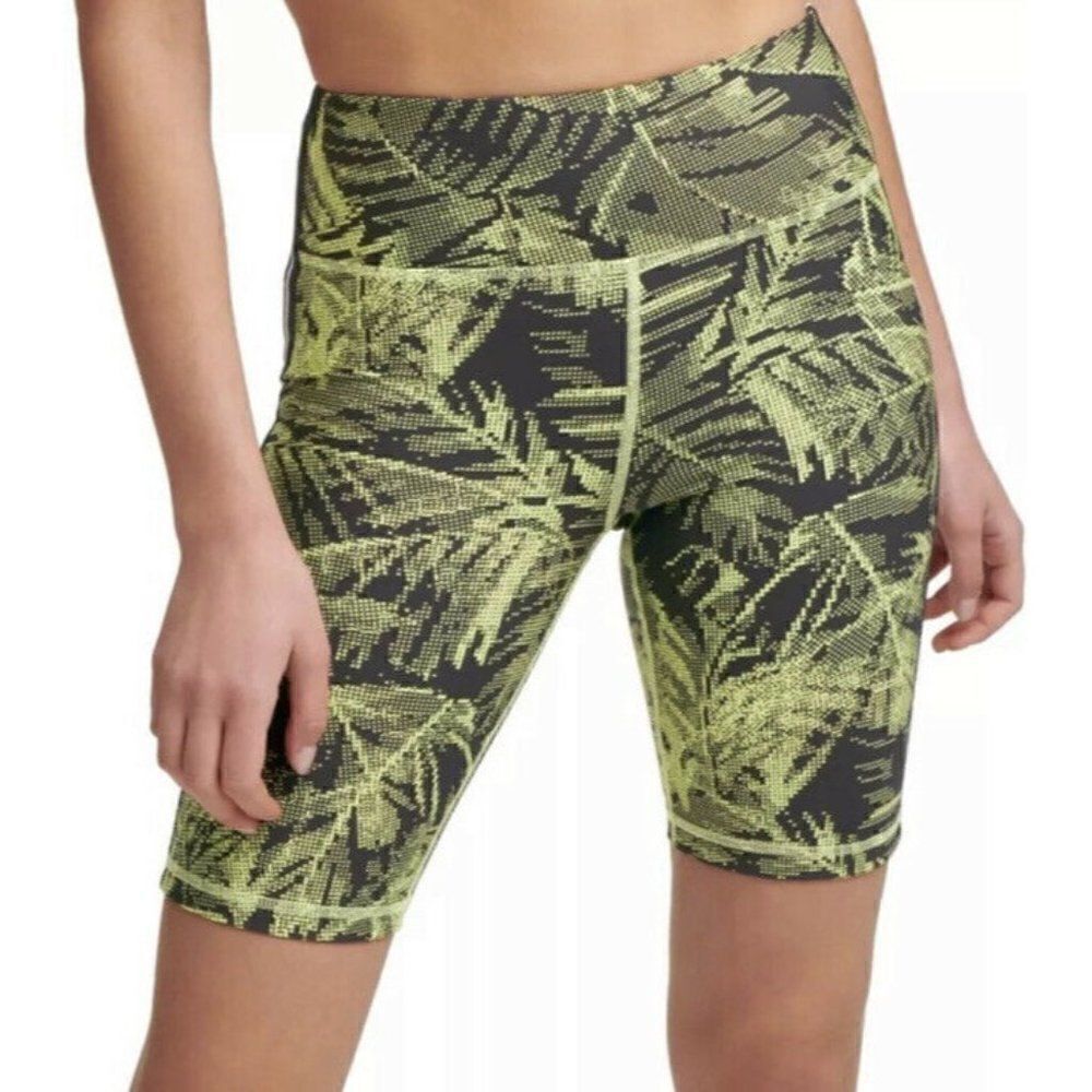 DKNY Sport Women's Pixel Palm High-Waist Bike Yoga Shorts Small NWT